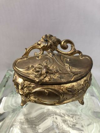 Antique Victorian Art Nouveau Jewelry Casket Trinket Box Gold Flowers 5 Inch