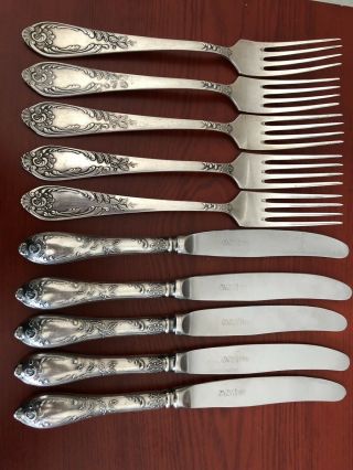 Ussr Russian Silver Plate Melchior Set Of (5) Forks & (5) Knifes ЗiШ Vintage