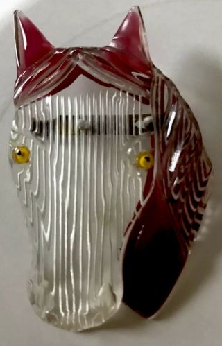 Extremely Rare Vintage Lucite Carved Horse Pin Jewelry