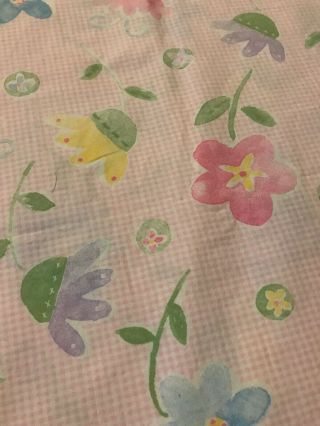 Rare Pottery Barn Kids Pbk Twin Bed Flat Sheet Floral Pink Gingham Flowers
