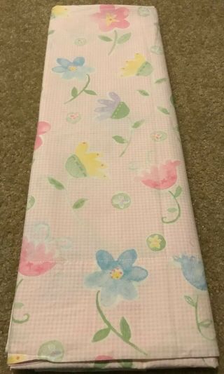 Rare Pottery Barn Kids PBK Twin Bed Flat Sheet Floral Pink Gingham Flowers 2