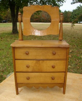 Antique Doll Size Wood Dresser With Mirror