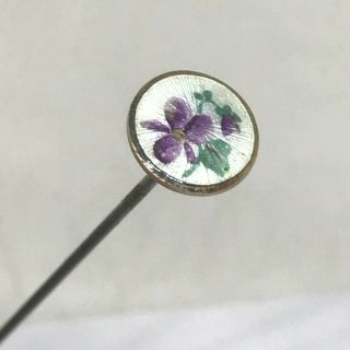 Antique Hat Pin Violets Mean Thoughts Occupied W/love.  Enamel.  Guilloche.  Lovely.