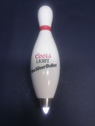 Vintage Coors Light Beer Silver Bullet Bowling Pin Tap Handle Wood - Very Rare