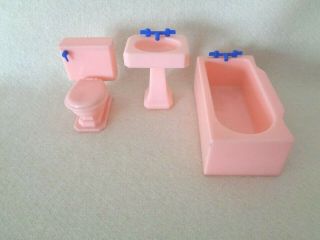 Renwal 3 Piece Pink Bathroom Set Vintage Dollhouse Miniature Furniture Plastic