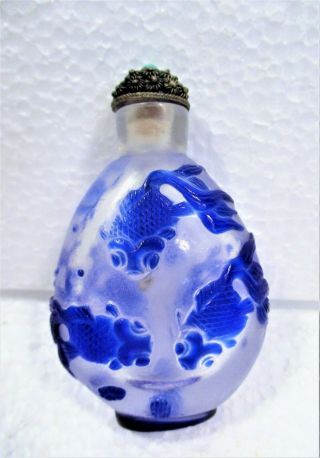 A Chinese Peking Cameo Glass Snuff Bottle Numerous Coy Fish