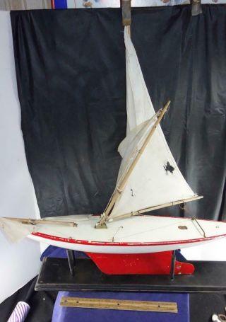 Lg Vintage Star Yacht Sy7 Birkenhead Ocean Star 24 " Pond Boat W Rare Stand Sail
