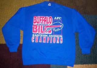 Very Rare Vintage 1990 Buffalo Bills Blue Afc East Champs Sweatshirt L Jersey