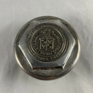 Rare Velie Threaded Screw - On Hubcap Grease Cap Hub Nut 1920’s Brass Emblem