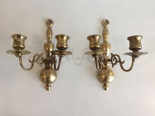 Vintage Brass Double Arm Wall Hanging Sconce Candle Holders