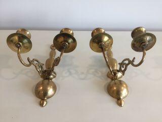 Vintage Brass Double Arm Wall Hanging Sconce Candle Holders 2
