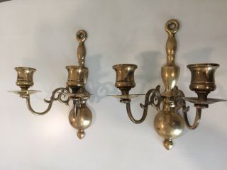 Vintage Brass Double Arm Wall Hanging Sconce Candle Holders 3