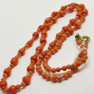 Antique Victorian Gold Natural Coral Carved Bead Necklace 9ct