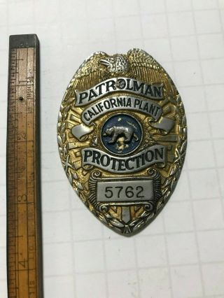 Vintage Antique Badge - Patrolman California Obsolete Rare 3