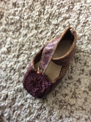 Antique Only One Brown Leather German Or French Doll Shoe Marked 4
