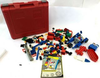 Vintage 15 " Red Lego Hard Shell Carry Case Box W/ Incomplete 8050 Car Crane Kit