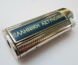 Greece Hellenic Police Rare Vintage Metal Lighter Case Holder,  Small Bic 3