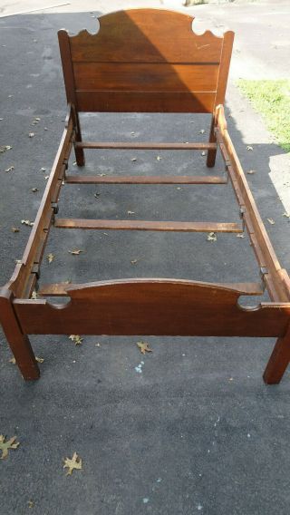 Antique Solid Wood 3/4 Twin Size Bed With Slats