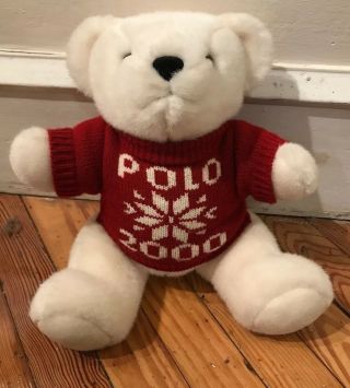 Vintage 1999 Ralph Lauren Polo Plush Bear Polo 2000 White Bear,  Red Sweater