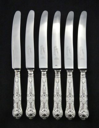 6 Heavy Vintage Silver Plated Kings Queens Pattern Dinner Table Knives 9.  25 "