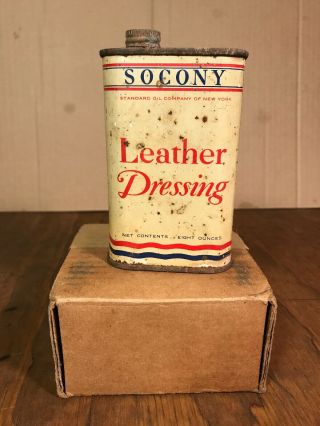 Rare Vintage Socony - Vacuum Mobil Leather Dressing Handy Oil 8 Oz Metal Can