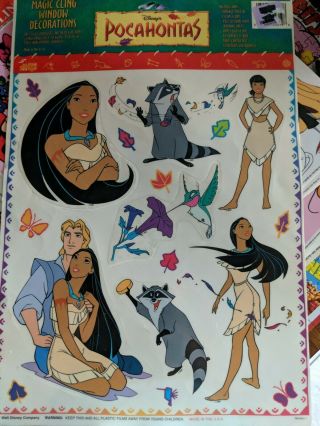 Vtg Disney Pocahontas Window Cling Stickers Rare