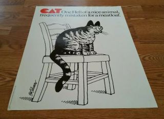 Vtg.  1977 B.  Kliban Cat Poster " Mistaken For Meatloaf " Workman Publishing 18x24