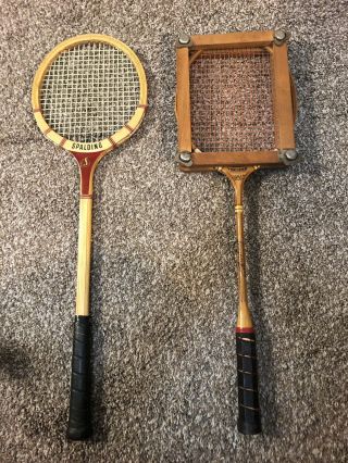 Two (2) Vintage Wooden Squash And Badminton Rackets/rackets (with Rare Press)