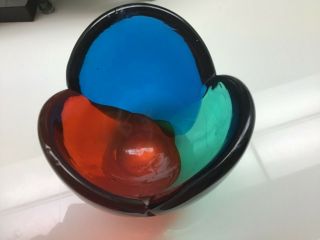 Vintage 5831 Art Glass Blenko Tri Color Bowl Made Only In 1958 Rare Signed