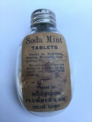 Antique Morrison,  Plumber & Co.  Glass Medicine Bottle - Soda Mints - Chicago,  Il