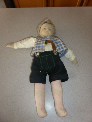 Antique 17 " Austrian German Cloth Felt Lederhosen Doll Boy Male
