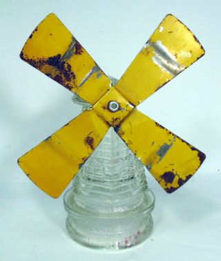 Antique Glass Candy Container Windmill With Tin Blades