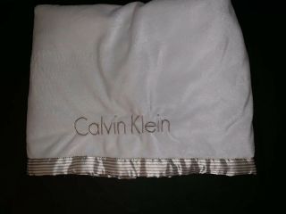 Calvin Klein Lovey Baby Blanket Cream Blue Tan Baby Footprints Rare Boy Girl