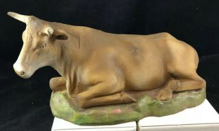 Vintage Large Wooden Cow Brown Swiss Nativity 10 " Carved Unusual Rare Creche