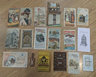 18 Antique Victorian Advertising Fold Out Trade Cards Stoves Farming Etc