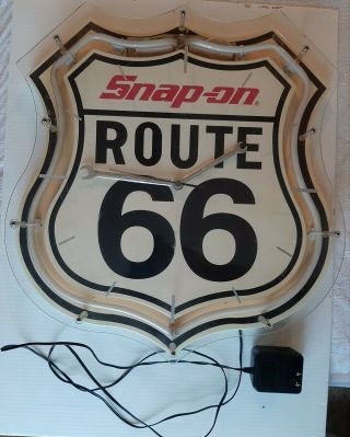 Snap On Route 66 Road Garage Sign Neon Wrench Handle Clock Vintage Rare Bar