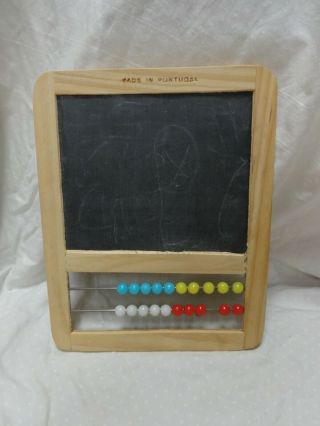 Vintage Abacus Chalkboard Slate Wood Frame Beaded Made In Portugal 9.  5 " X 7.  5 "