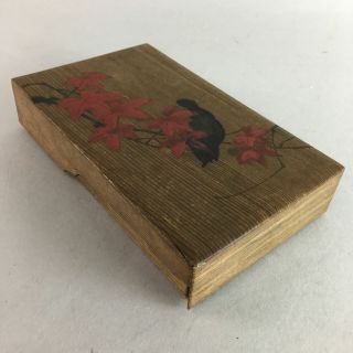 Japanese Lidded Wooden Box Vtg Autumn Maple Leaf Design 4 Compartment Fb50
