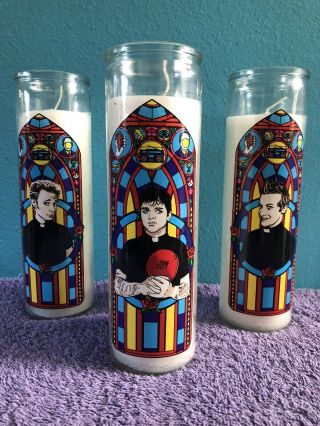 Rare Set Of 3 Green Day Religious Candles Billy Joe Tre Cool Mike Dipshit