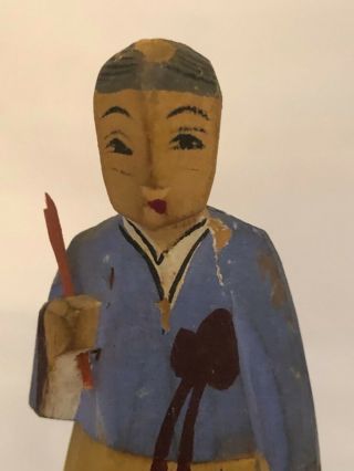 Vintage Antique Korean Dolls Figures Hand Carved Painted Folk Dolls Primitive