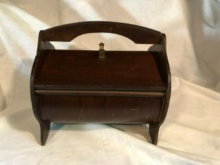Vintage Antique Old Wooden Bent Wood Sewing Box Double Hinged Lid