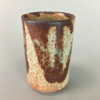 Japanese Shino Ware Ceramic Teacup Vtg Yunomi Pottery Sencha Brown Pt404