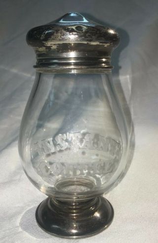 Vintage Sterling Silver & Glass Instant Coffee Jar Etched Marked Frank M Whiting
