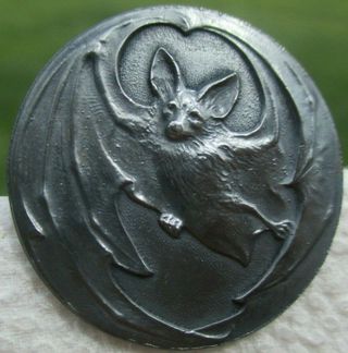 1940s French " Bat " 1 " Vintage Antique Silver Plated Metal Picture Button