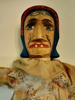 Antique Punch And Judy Hand Puppet,  Wood Carved Head,  Feet,  Hand