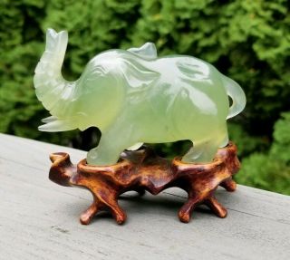 Vintage Carved Jade Elephant With Stand 4 " ×2 "