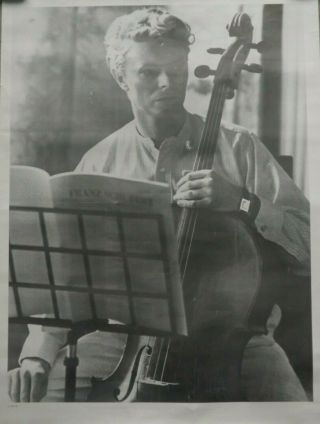 David Bowie - Rare Vintage Uk Poster - Playing The Cello,  Black & White - 1980s