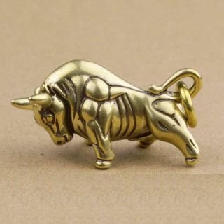 Collectable Old Antiques Japanese Copper Brass Wall Street Bull Ox Small Statue