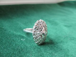 Vintage/antique Art Deco Sterling Silver & Marcasite Oval Ring - Size M