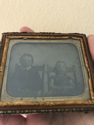 Antique Tintype Photo In Half Case Children Boy Possible Post Mortem Girl 3